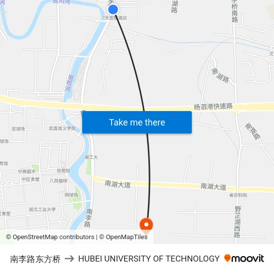 南李路东方桥 to HUBEI UNIVERSITY OF TECHNOLOGY map