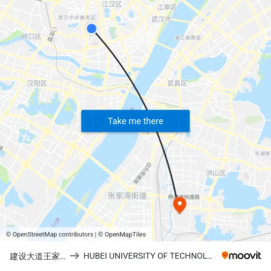 建设大道王家墩 to HUBEI UNIVERSITY OF TECHNOLOGY map