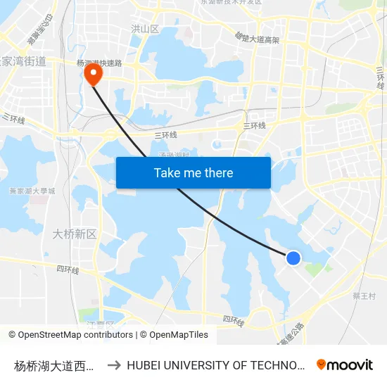 Yangqiao Lake Avenue West Coast to Hubei University of Technology map