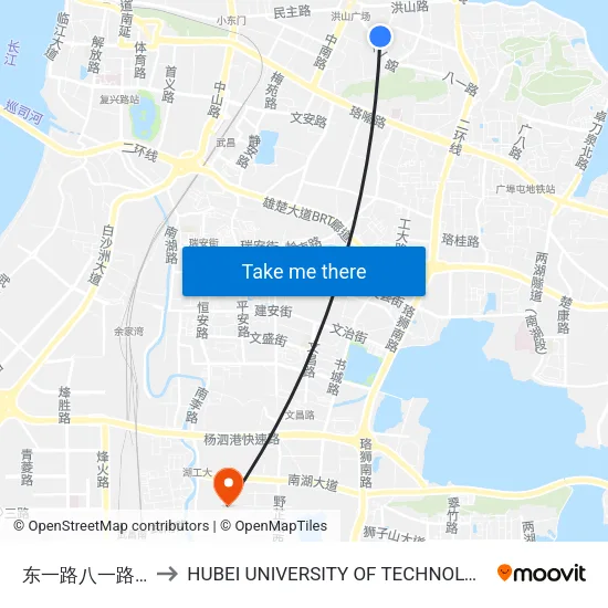 East 1st Road & Bayi Road to Hubei University of Technology map