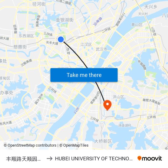 丰顺路天顺园小区 to HUBEI UNIVERSITY OF TECHNOLOGY map