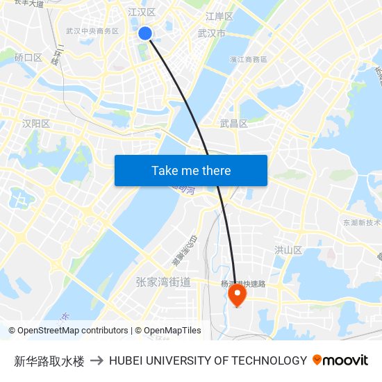 新华路取水楼 to HUBEI UNIVERSITY OF TECHNOLOGY map