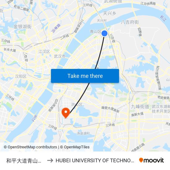 和平大道青山公园 to HUBEI UNIVERSITY OF TECHNOLOGY map