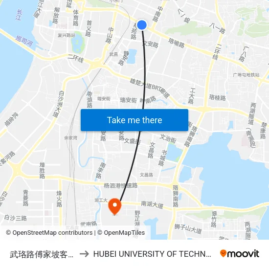 Wuluo Road Fujapo Bus Station to Hubei University of Technology map