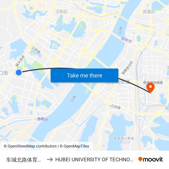 车城北路体育中心 to HUBEI UNIVERSITY OF TECHNOLOGY map