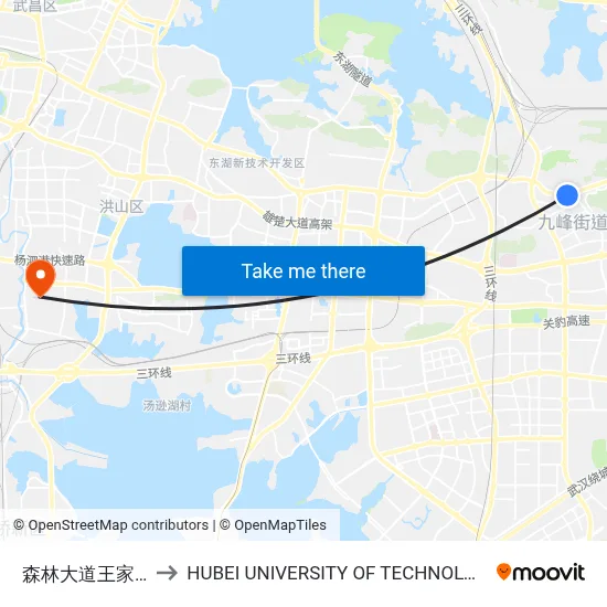 森林大道王家店 to HUBEI UNIVERSITY OF TECHNOLOGY map