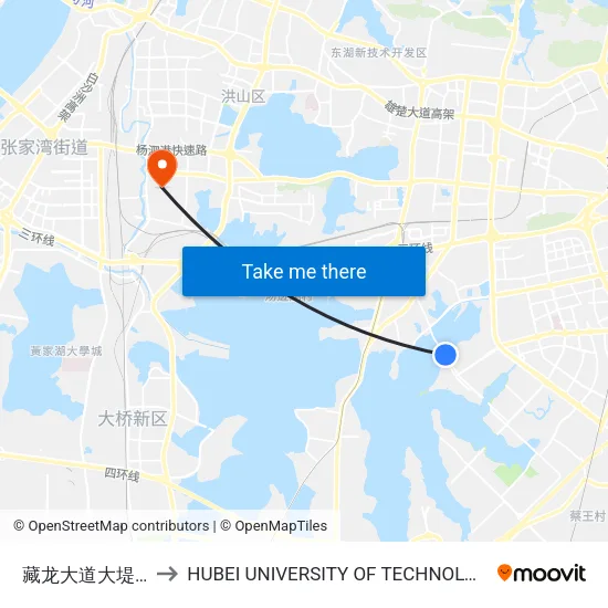 藏龙大道大堤湾 to HUBEI UNIVERSITY OF TECHNOLOGY map