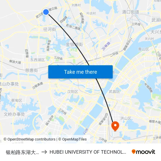 Yinbai Road Donghu Brigade to Hubei University of Technology map