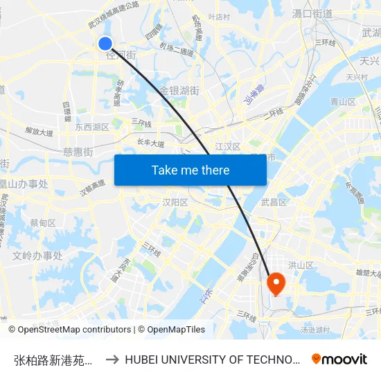 Zhangbai Road Xingang Garden to Hubei University of Technology map