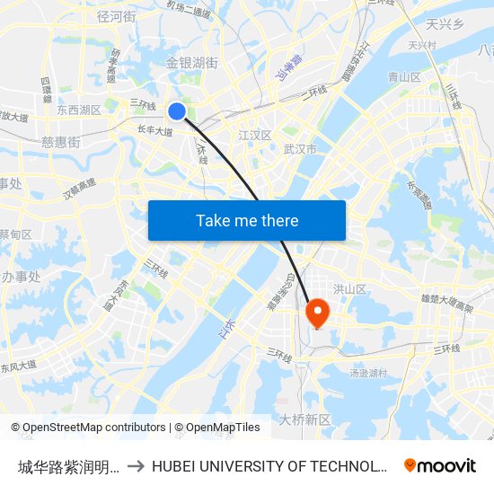 城华路紫润明苑 to HUBEI UNIVERSITY OF TECHNOLOGY map