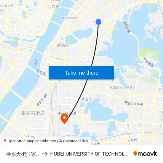 徐东大街汪家墩 to HUBEI UNIVERSITY OF TECHNOLOGY map