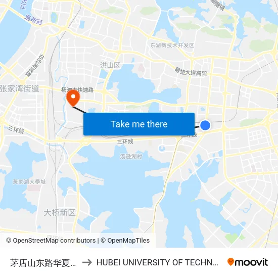 茅店山东路华夏学院 to HUBEI UNIVERSITY OF TECHNOLOGY map