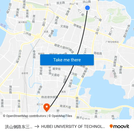 Hongshan Side Road East 3rd Road to Hubei University of Technology map