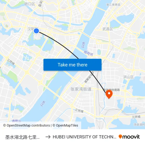 Moshui Lake North Road Qilimiao Community to Hubei University of Technology map