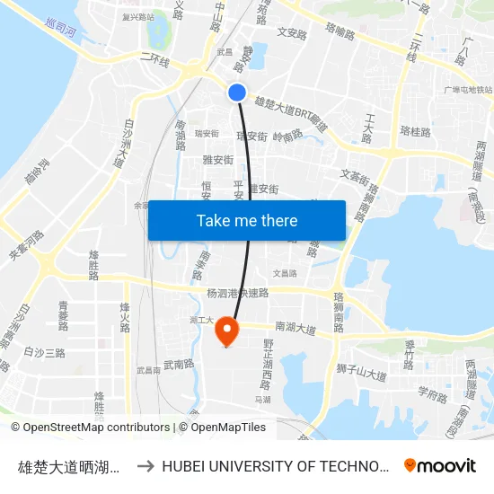 Xiongchu Avenue Shaihu District to Hubei University of Technology map