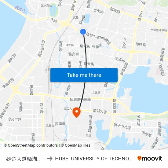 Xiongchu Avenue Shaihu District to Hubei University of Technology map