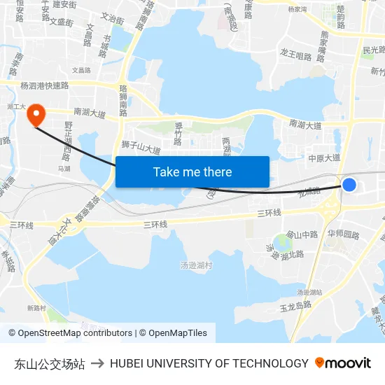 东山公交场站 to HUBEI UNIVERSITY OF TECHNOLOGY map