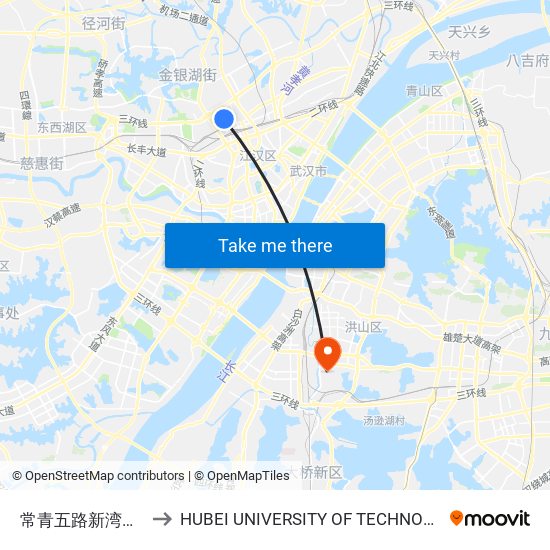 常青五路新湾二路 to HUBEI UNIVERSITY OF TECHNOLOGY map