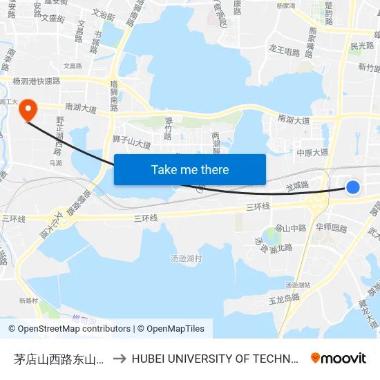 Maodianshan West Road & Dongshan Apartments to Hubei University of Technology map