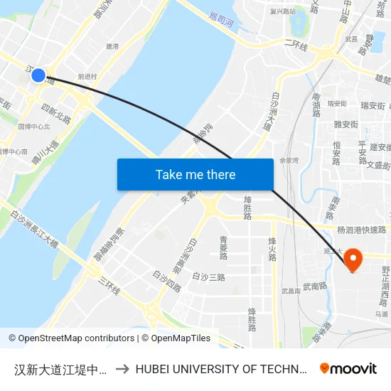 Hanxin Avenue Jiangdi Middle Road Junction to Hubei University of Technology map