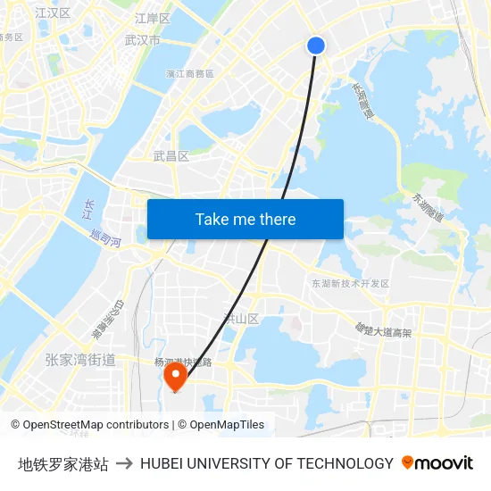 地铁罗家港站 to HUBEI UNIVERSITY OF TECHNOLOGY map