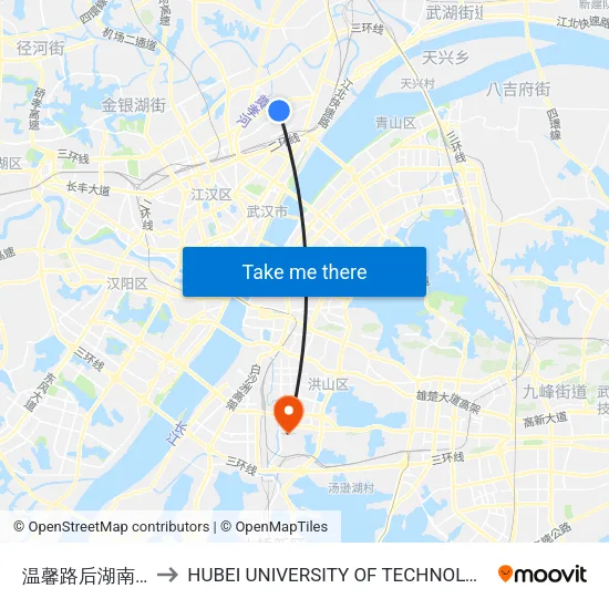 Wenxin Road & Houhu South Road to Hubei University of Technology map