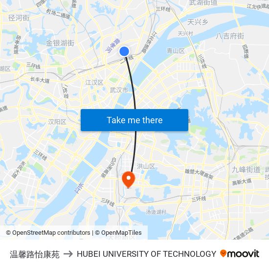 温馨路怡康苑 to HUBEI UNIVERSITY OF TECHNOLOGY map