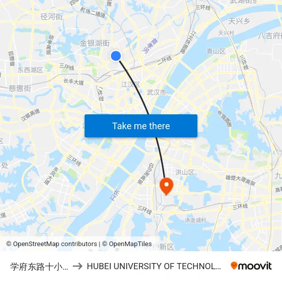Xuefu East Road 10th District to Hubei University of Technology map
