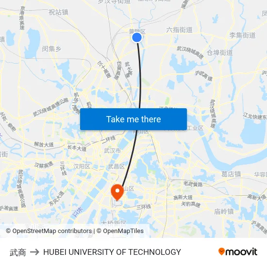 Wushang to Hubei University of Technology map