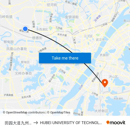Garden Avenue Jiuzhou Tong to Hubei University of Technology map