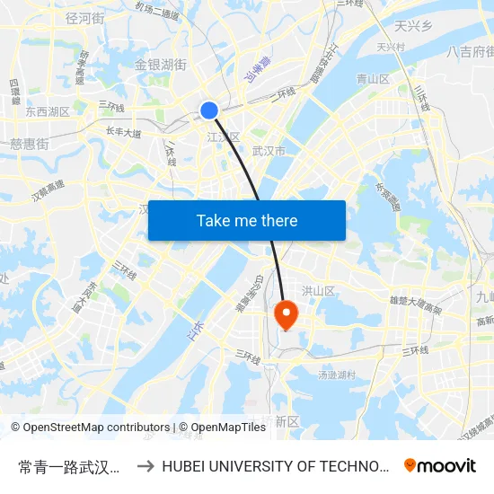 Changqing 1st Road Wuhan No.1 Middle School to Hubei University of Technology map