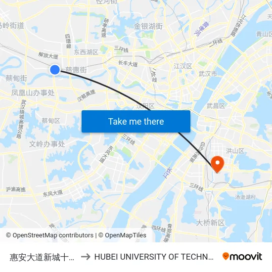 惠安大道新城十六路 to HUBEI UNIVERSITY OF TECHNOLOGY map