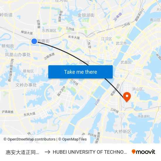 惠安大道正同药业 to HUBEI UNIVERSITY OF TECHNOLOGY map