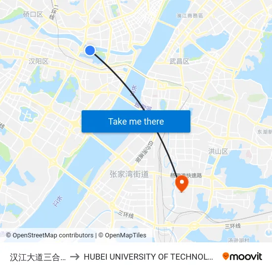 汉江大道三合里 to HUBEI UNIVERSITY OF TECHNOLOGY map