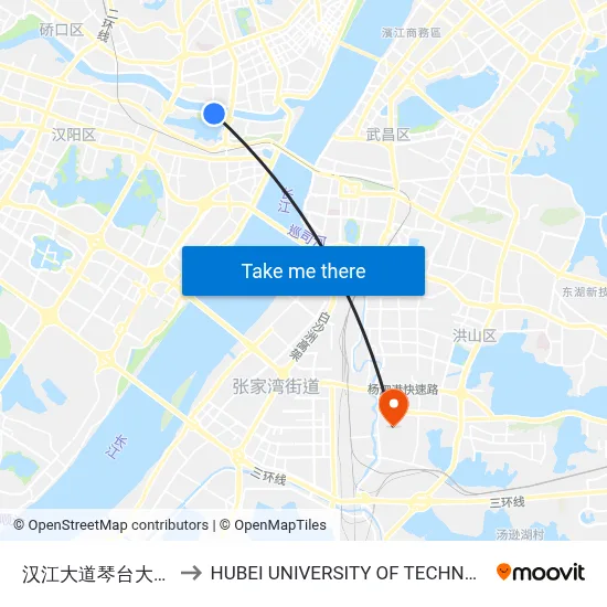 汉江大道琴台大剧院 to HUBEI UNIVERSITY OF TECHNOLOGY map