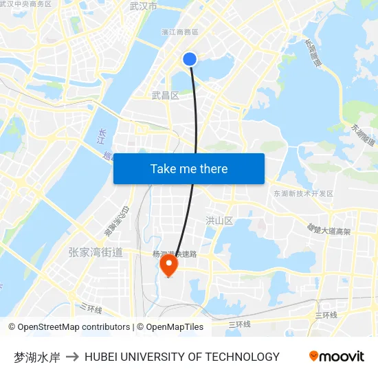 Dream Lake Waterfront to Hubei University of Technology map