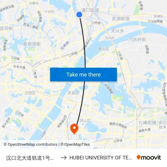 汉口北大道轨道1号线汉口北站 to HUBEI UNIVERSITY OF TECHNOLOGY map