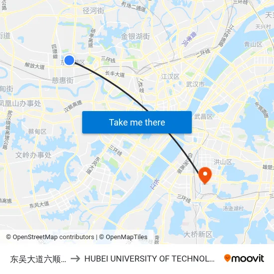 Dongwu Avenue & Liushun Road to Hubei University of Technology map