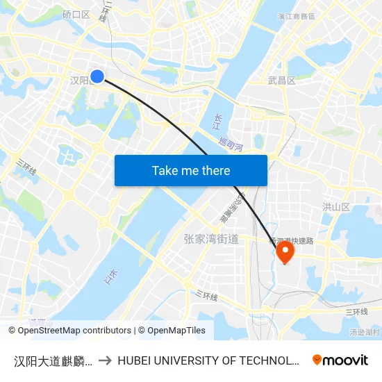 汉阳大道麒麟路 to HUBEI UNIVERSITY OF TECHNOLOGY map
