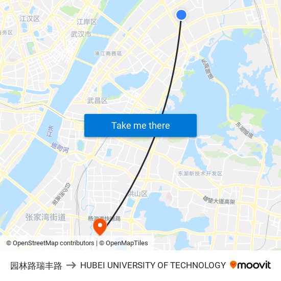 园林路瑞丰路 to HUBEI UNIVERSITY OF TECHNOLOGY map