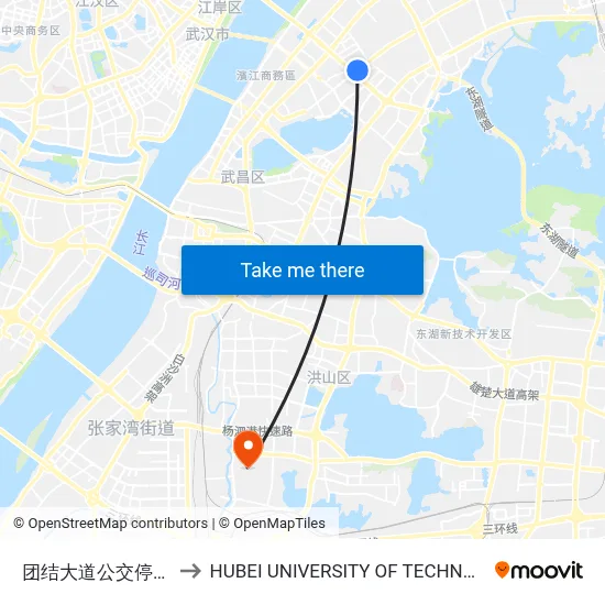 Tuanjie Avenue Bus Depot to Hubei University of Technology map
