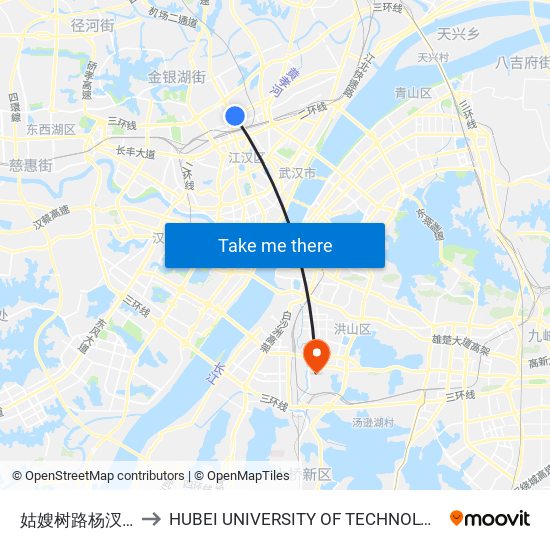 姑嫂树路杨汊湖 to HUBEI UNIVERSITY OF TECHNOLOGY map