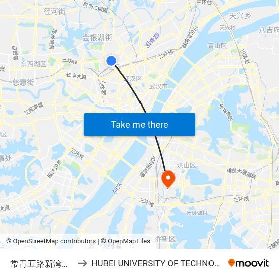 Changqing 5th Road Xinwan 1st Road to Hubei University of Technology map