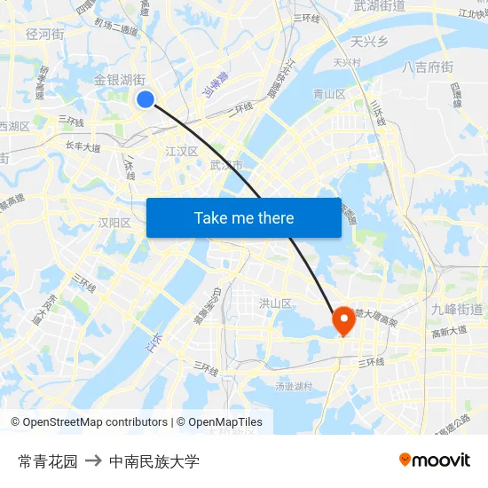 常青花园 to 中南民族大学 map
