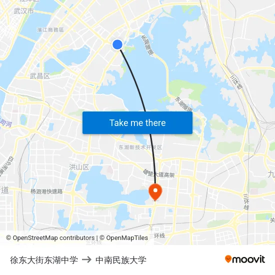 徐东大街东湖中学 to 中南民族大学 map