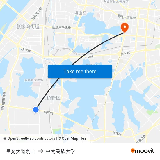 星光大道豹山 to 中南民族大学 map