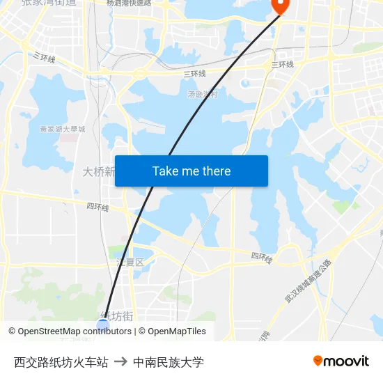 西交路纸坊火车站 to 中南民族大学 map