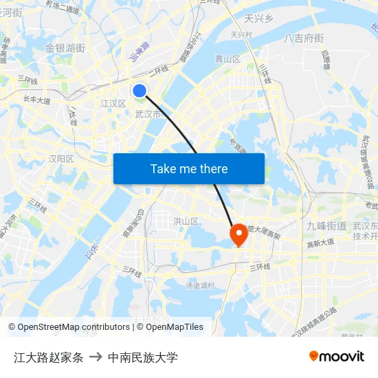 江大路赵家条 to 中南民族大学 map