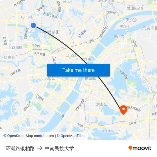 环湖路银柏路 to 中南民族大学 map