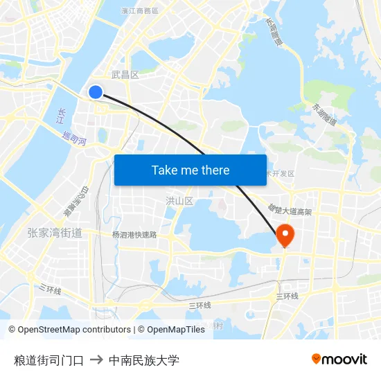 粮道街司门口 to 中南民族大学 map